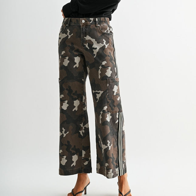 Brown Camouflage High-rise Wide Leg Denim