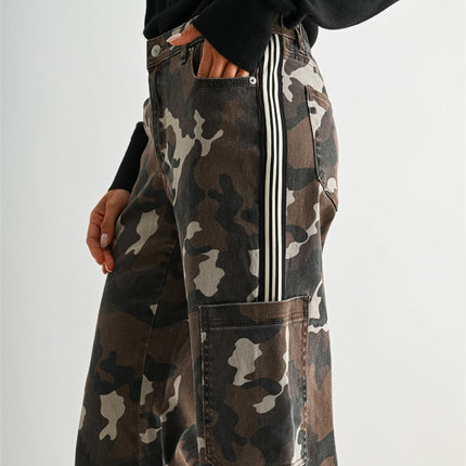 Brown Camouflage High-rise Wide Leg Denim