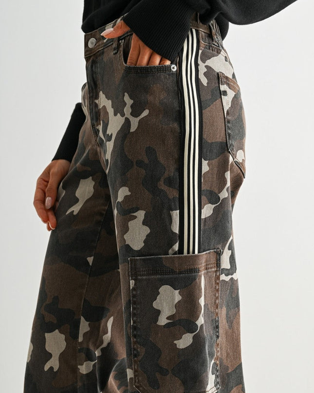 Brown Camouflage High-rise Wide Leg Denim