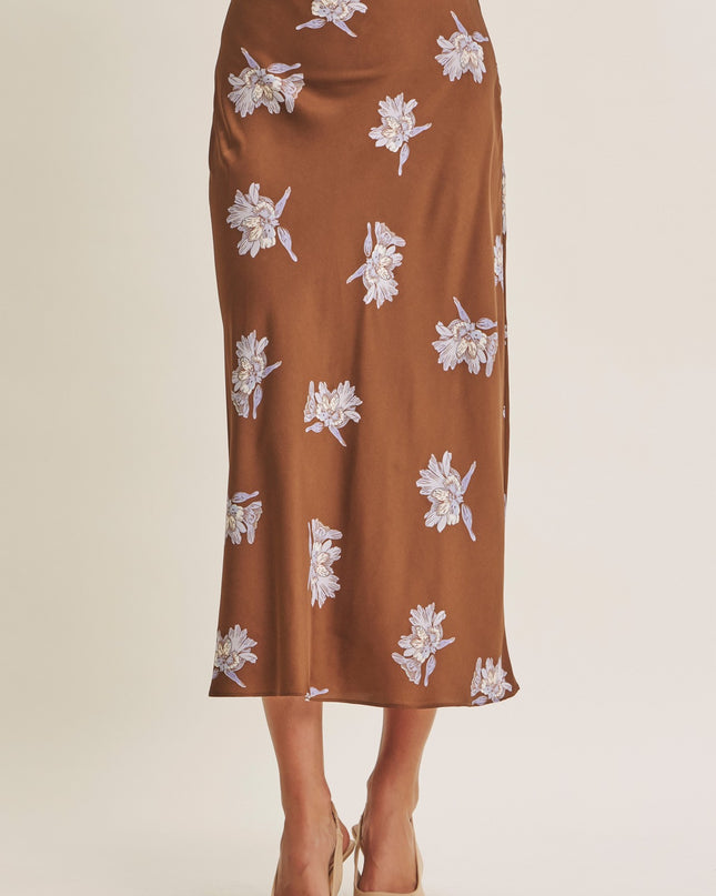 Brown Lilac Floral Midi Skirt