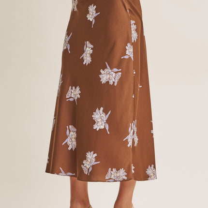 Brown Lilac Floral Midi Skirt