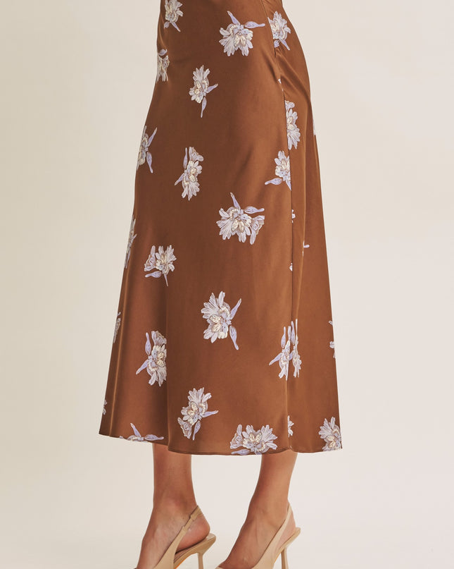 Brown Lilac Floral Midi Skirt