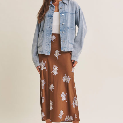 Brown Lilac Floral Midi Skirt