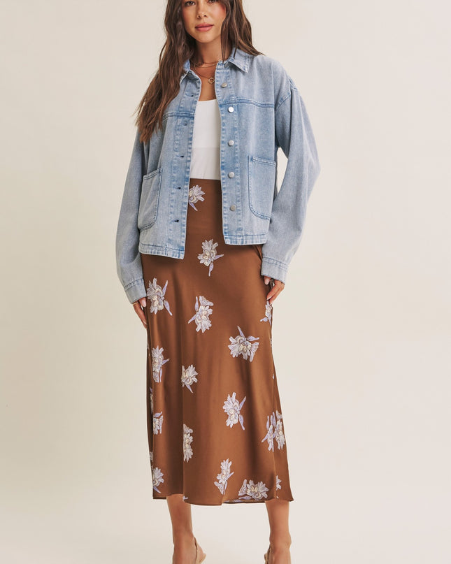 Brown Lilac Floral Midi Skirt