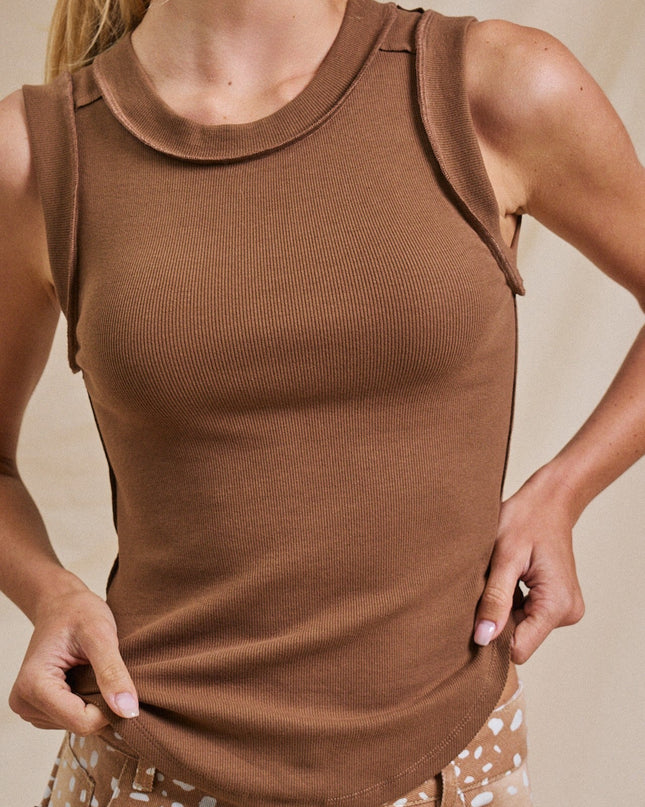Brown Ribbed Boho Summer Tank