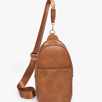Brown Sling Bag w/Double Zip and Removable Strap