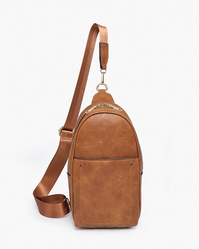 Brown Sling Bag w/Double Zip and Removable Strap
