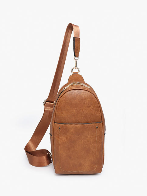 Brown Sling Bag w/Double Zip and Removable Strap