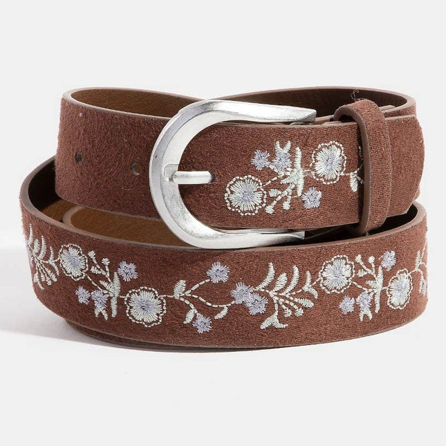 Brown Soft Floral Embroidered Belt