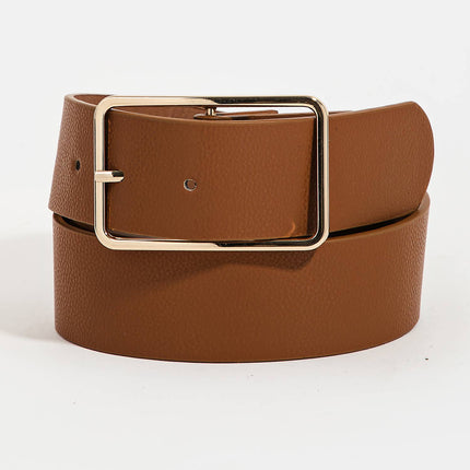 Brown Faux Leather Rectangle Cutout Buckle Belt - Shop Simply Apparel