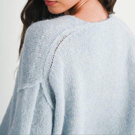 Light Blue Brushed V-neck Sweater