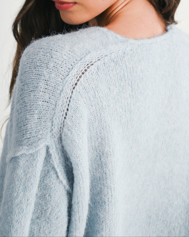 Light Blue Brushed V-neck Sweater