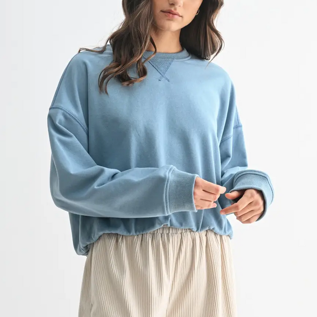Pretty Blue Bubble Hem Sweatshirt Top
