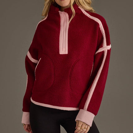 PRE-ORDER Burgundy Half Zip Sherpa Fleece