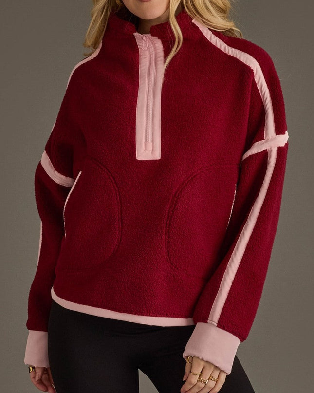 PRE-ORDER Burgundy Half Zip Sherpa Fleece