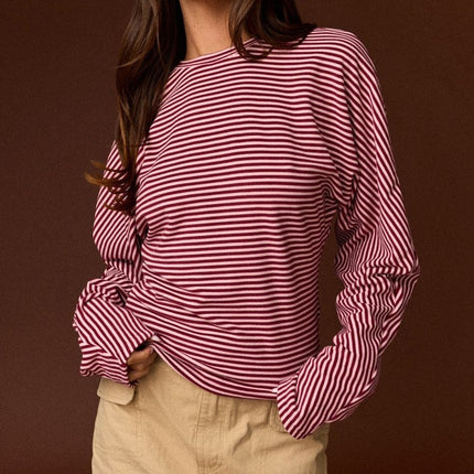 Burgundy Stripe Relaxed Fit Top
