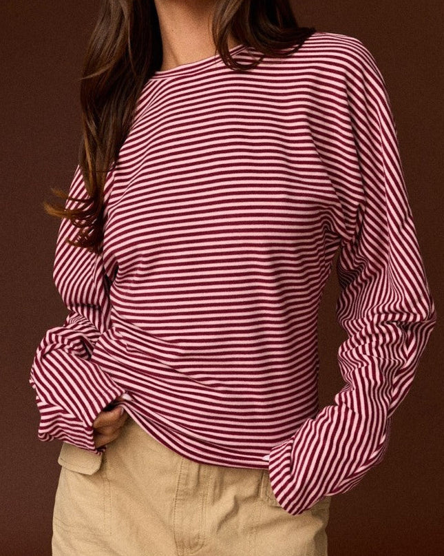 Burgundy Stripe Relaxed Fit Top
