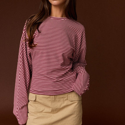 Burgundy Stripe Relaxed Fit Top