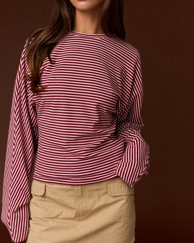 Burgundy Stripe Relaxed Fit Top