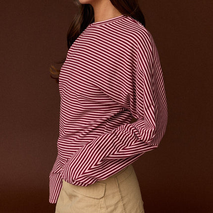 Burgundy Stripe Relaxed Fit Top