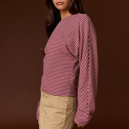 Burgundy Stripe Relaxed Fit Top