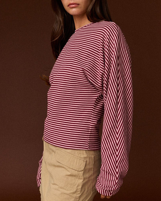 Burgundy Stripe Relaxed Fit Top