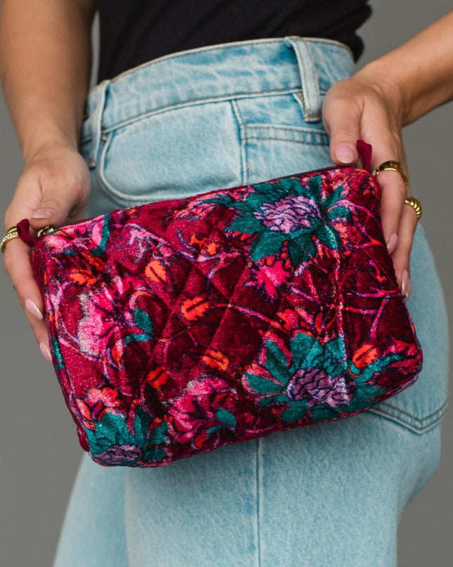 Burgundy & Multicolored Floral Travel Pouch