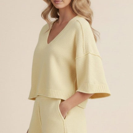 Butter Lemon Loose Fit Vneck Top