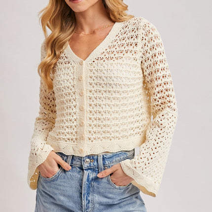 Ecru Open-knit Crochet Cardigan