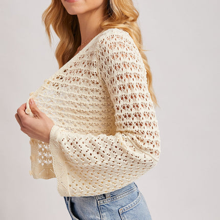 Ecru Open-knit Crochet Cardigan