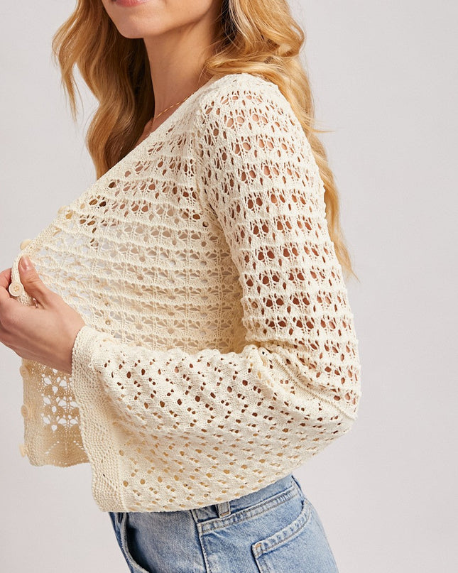 Ecru Open-knit Crochet Cardigan
