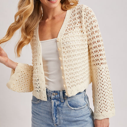 Ecru Open-knit Crochet Cardigan