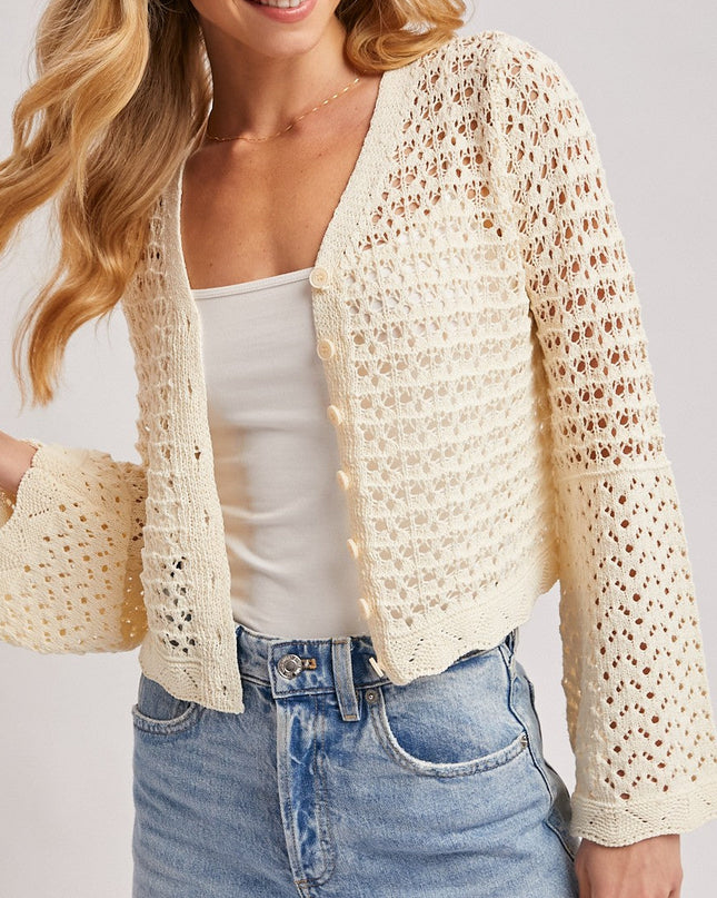 Ecru Open-knit Crochet Cardigan