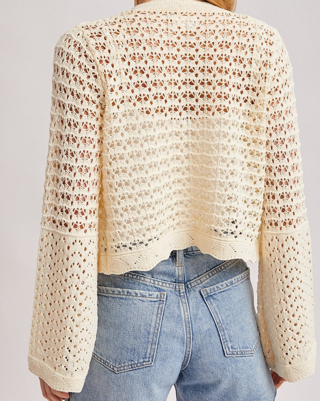 Ecru Open-knit Crochet Cardigan