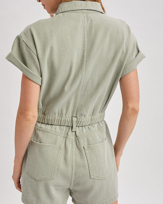 Sage Short Sleeved Denim Romper - Shop Simply Apparel