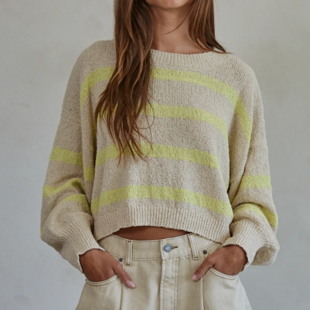 Natural Lime Rowan Striped Crewneck Top