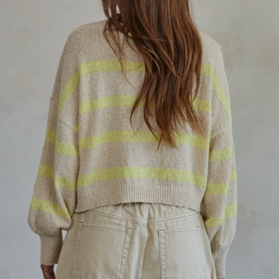 Natural Lime Rowan Striped Crewneck Top