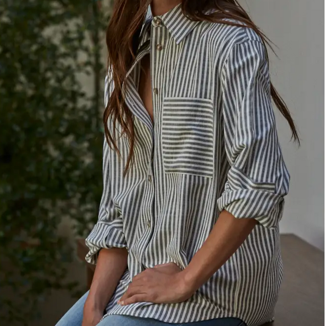 Black Stripe Button Down Shirt