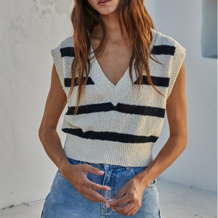 By Together Cream Black V-neck Sweater Vest