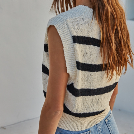 By Together Cream Black V-neck Sweater Vest