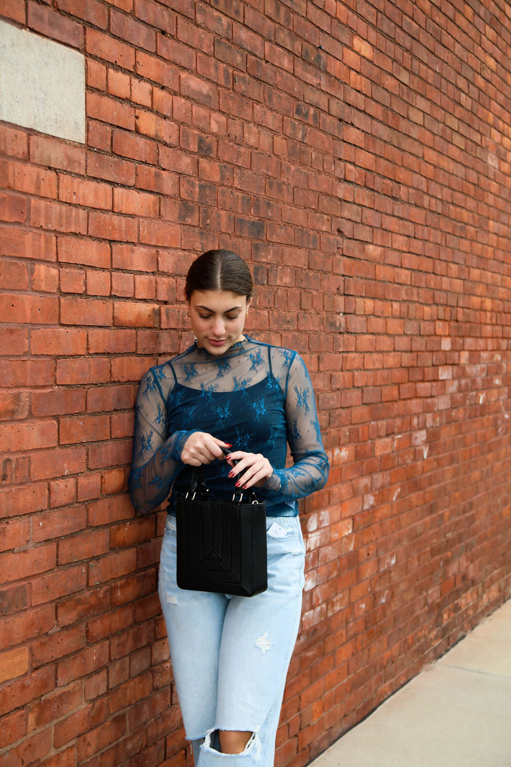 Teal Lace Mock Neck Layering Top