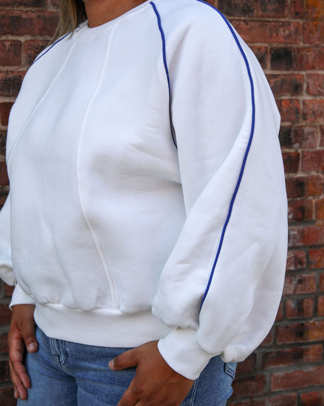 White Melange Amelia Contrast Piping Sweatshirt