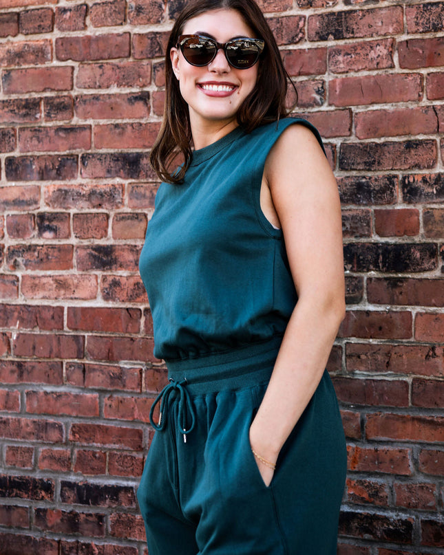 Hunter Green Casual Knit Jumpsuit