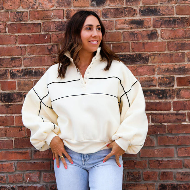 Cream Ayla Contrast Piping Pullover