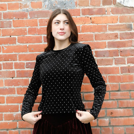 Maddilyn Rhinestone Velvet Top - Shop Simply Apparel