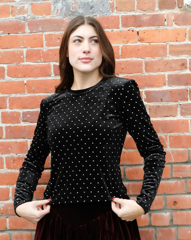 Maddilyn Rhinestone Velvet Top - Shop Simply Apparel
