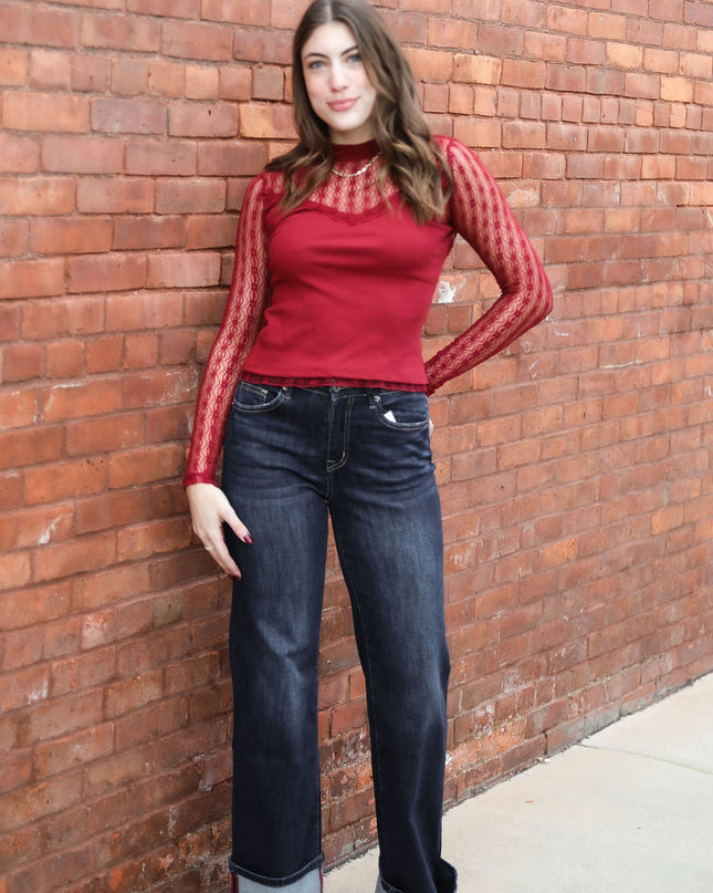 Ruby Red Cherie Lace Mock Top - Shop Simply Apparel