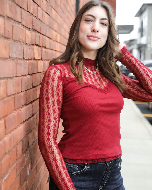 Ruby Red Cherie Lace Mock Top - Shop Simply Apparel