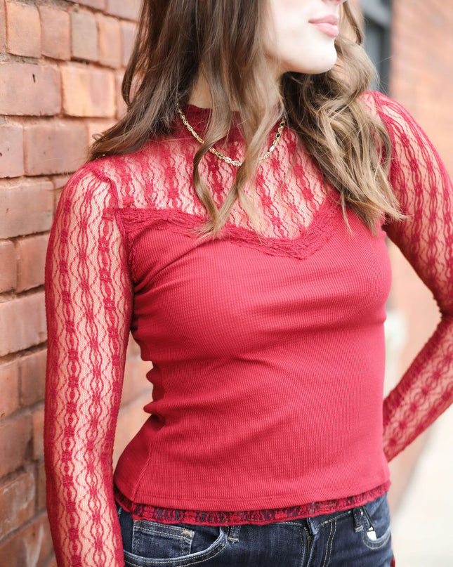 Ruby Red Cherie Lace Mock Top