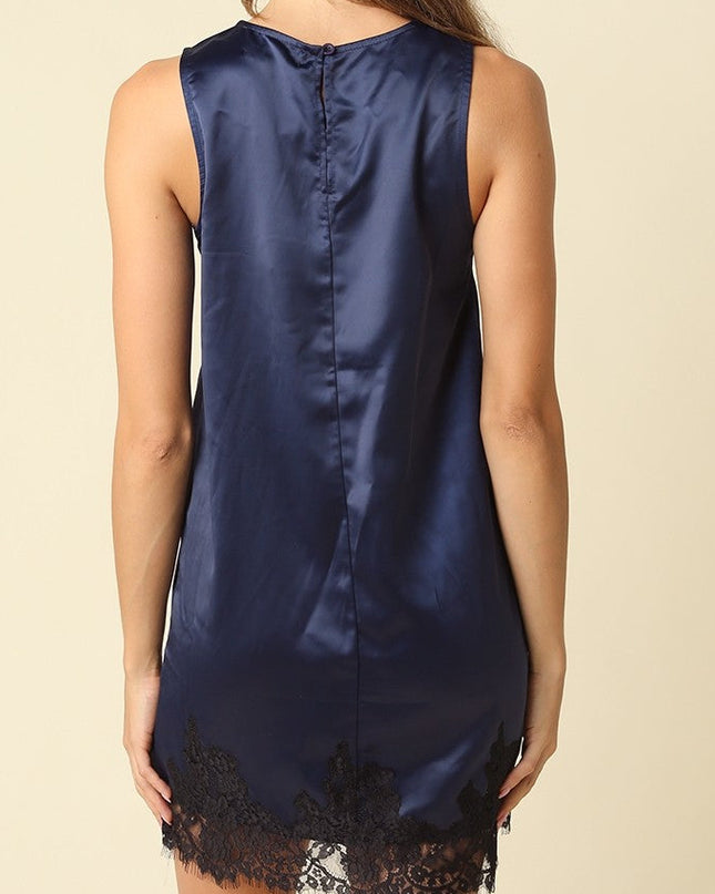 Navy Black Camila Lace Trim Satin Mini Dress